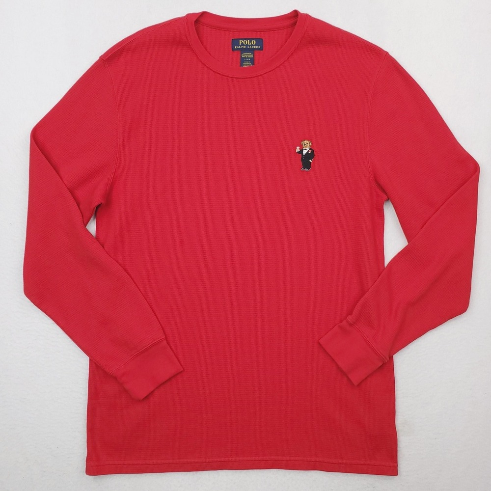 Polo Ralph Lauren Pajama Top Mens Large Red Thermal Waffle Knit Polo Bear Sleep